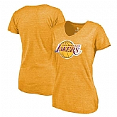 Women's Los Angeles Lakers Distressed Team Primary Logo Slim Fit Tri Blend T-Shirt Gold FengYun,baseball caps,new era cap wholesale,wholesale hats